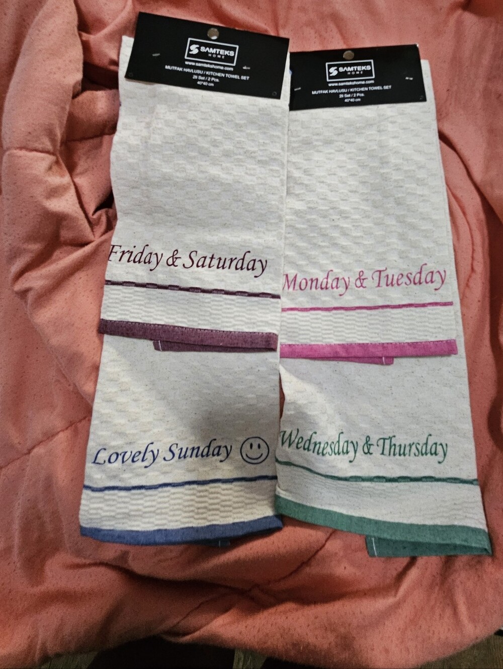 Nwt White Embroidered Day-of-Week Kitchen  Towels